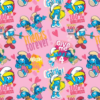 Baumwolljersey Schlümpfe - Smurfs - auf Rosa